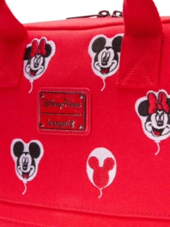 Disney Parks Loungefly Mickey and Minnie Mouse Canvas Red Balloon Backpack